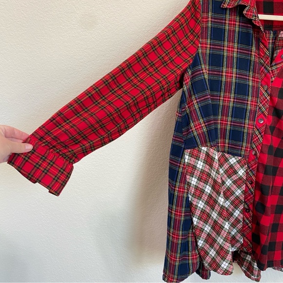 John Mark Red and Blue Plaid Flannel Patchwork Button Down Shirt Medium - Picture 4 of 9